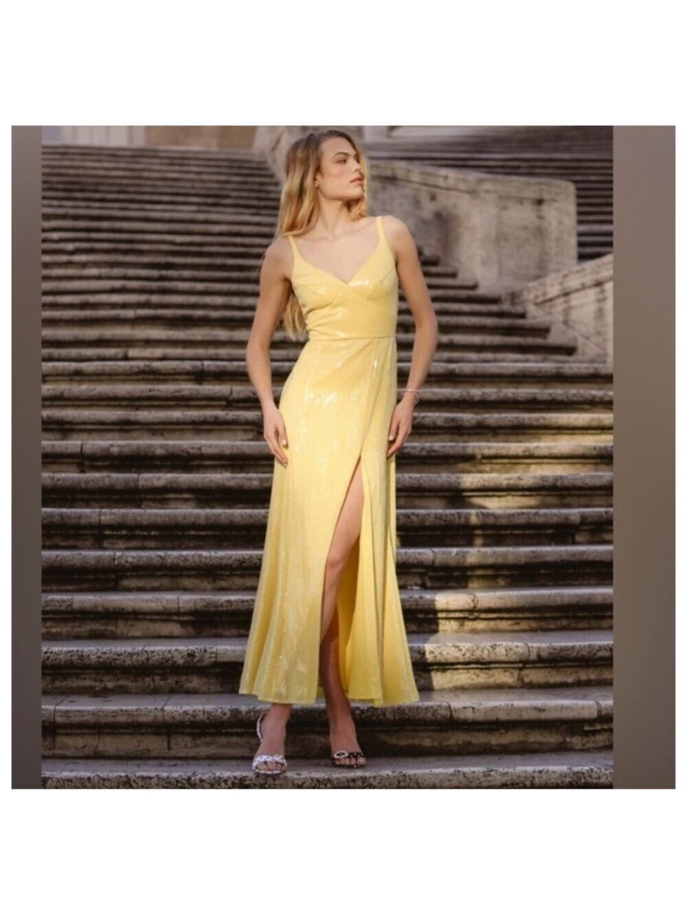 Hutch Mikayla Yellow Sequin Midi Dress Size 4 NWT